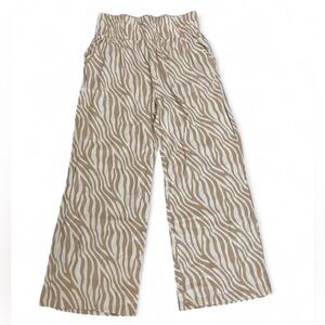 Sincerely Jules Wide Leg Pelazzo Pants Size XL Linen Blend Zebra Neutral Beach